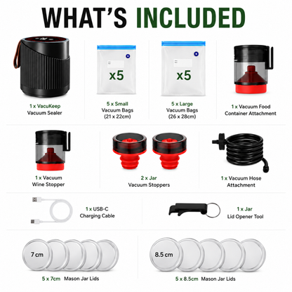 Velna Vacuum Food Preserver — pump and lids laid out