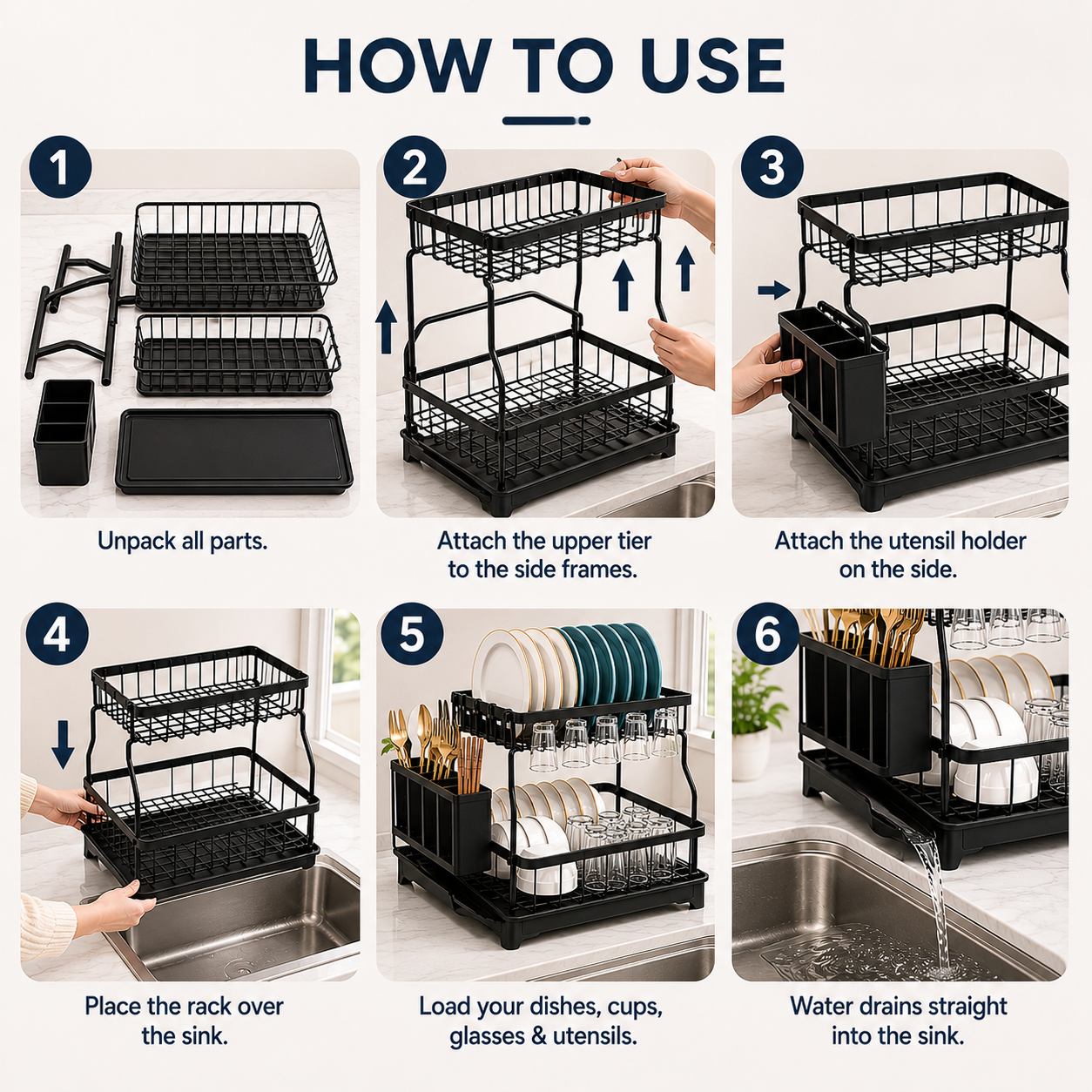 Velna Over-Sink Dish Drying Rack — utensil holder detail