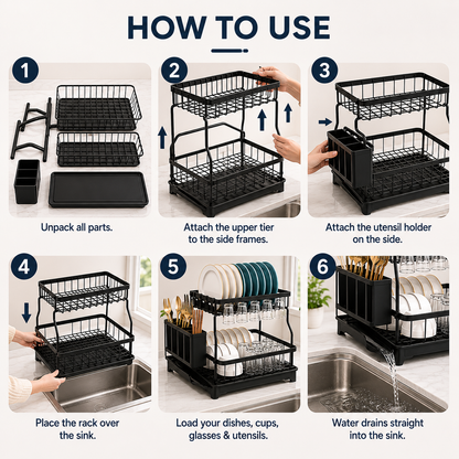 Velna Over-Sink Dish Drying Rack — utensil holder detail